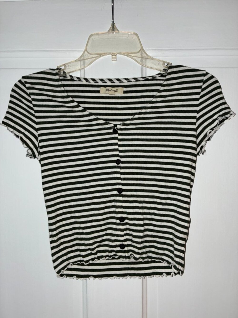 Madewell XS Striped Ribbed Button Front Cropped Top